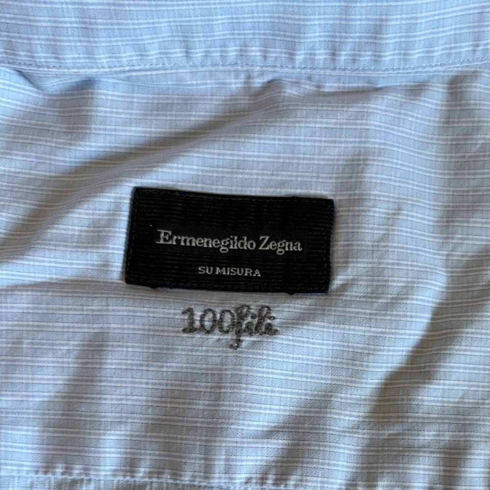 Ermenegildo Zegna Men's Light Blue Long-Sleeve Dress‎ Shirt Lightweight Cotton - Picture 6 of 13